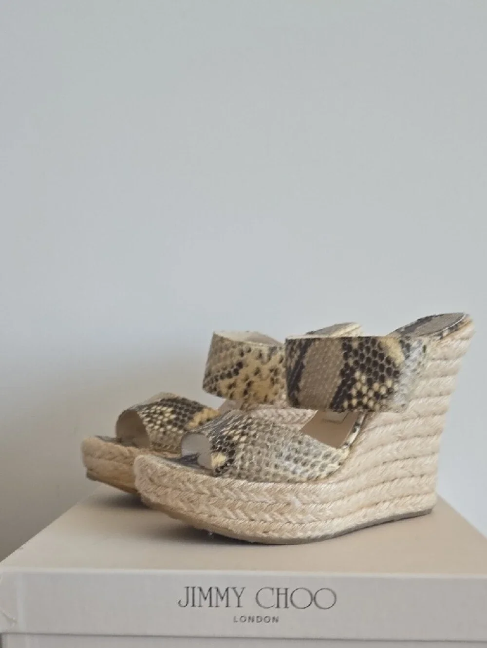 Jimmy Choo Snake-Print Espadrille Wedge Sandals